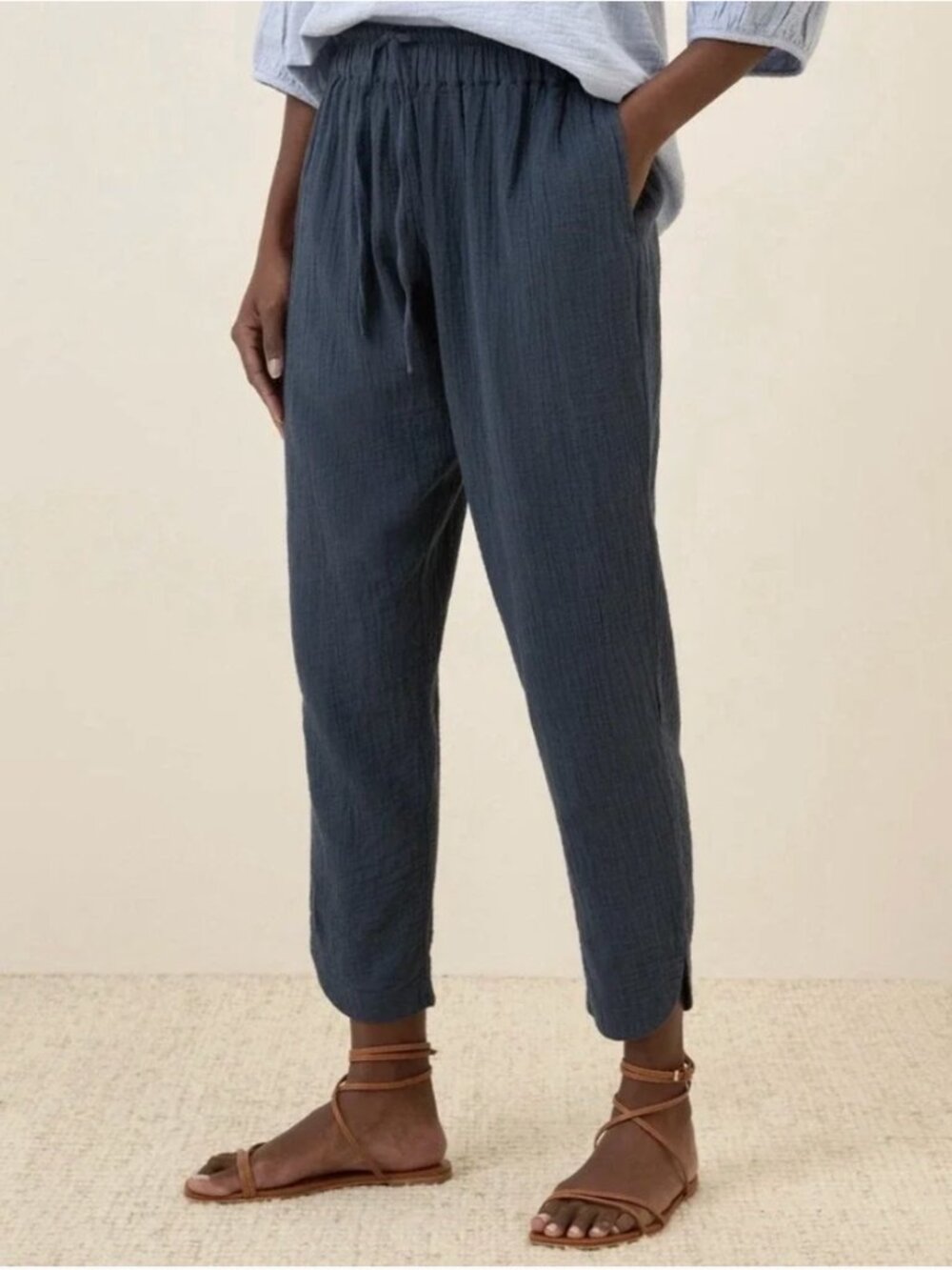 PACT- Coastal Double Gauze Tapered Pull-On Pant,  Blue